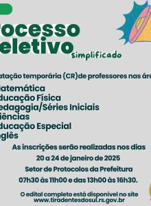 Tiradentes do Sul: inscrições abertas para Processo Seletivo Simplificado