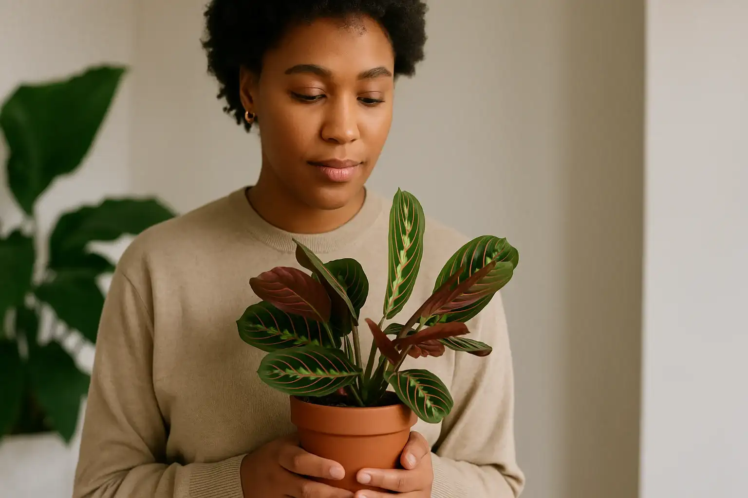 Você sabia que a maranta fecha as folhas para se proteger do ambiente